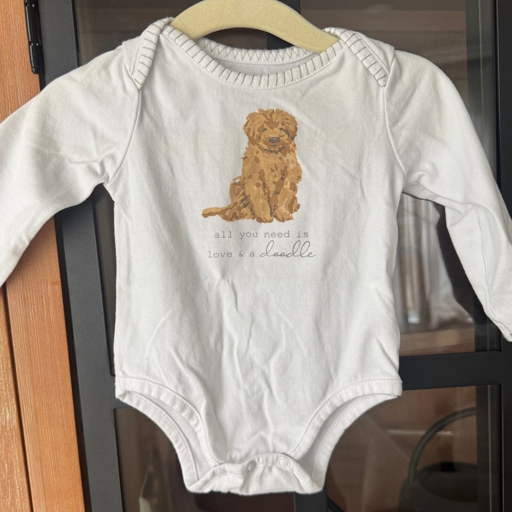 Mud Pie Golden Doodle dog puppy onesie baby unisex long sleeve bodysuit newborn